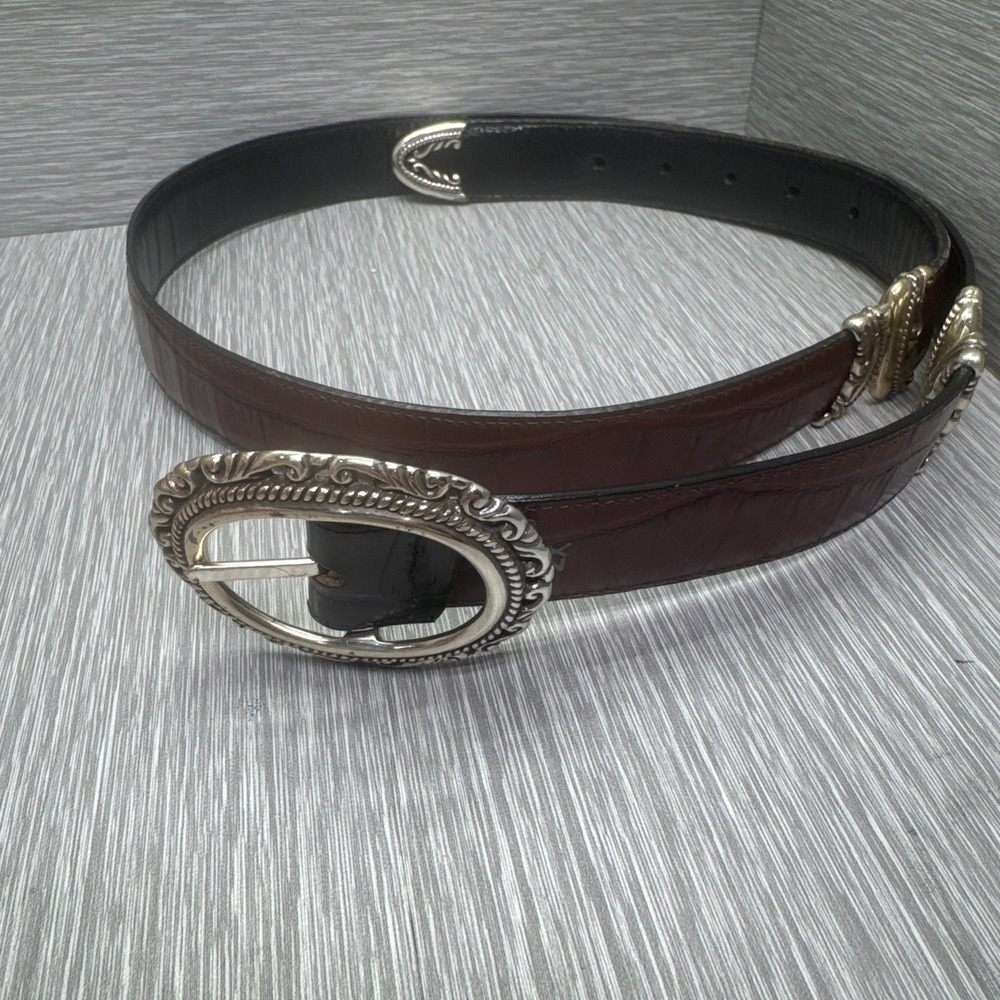 Western Tooled Silver Buckle Belt  Brown Black Embossed‎ Leather Cowboy/cowgirl